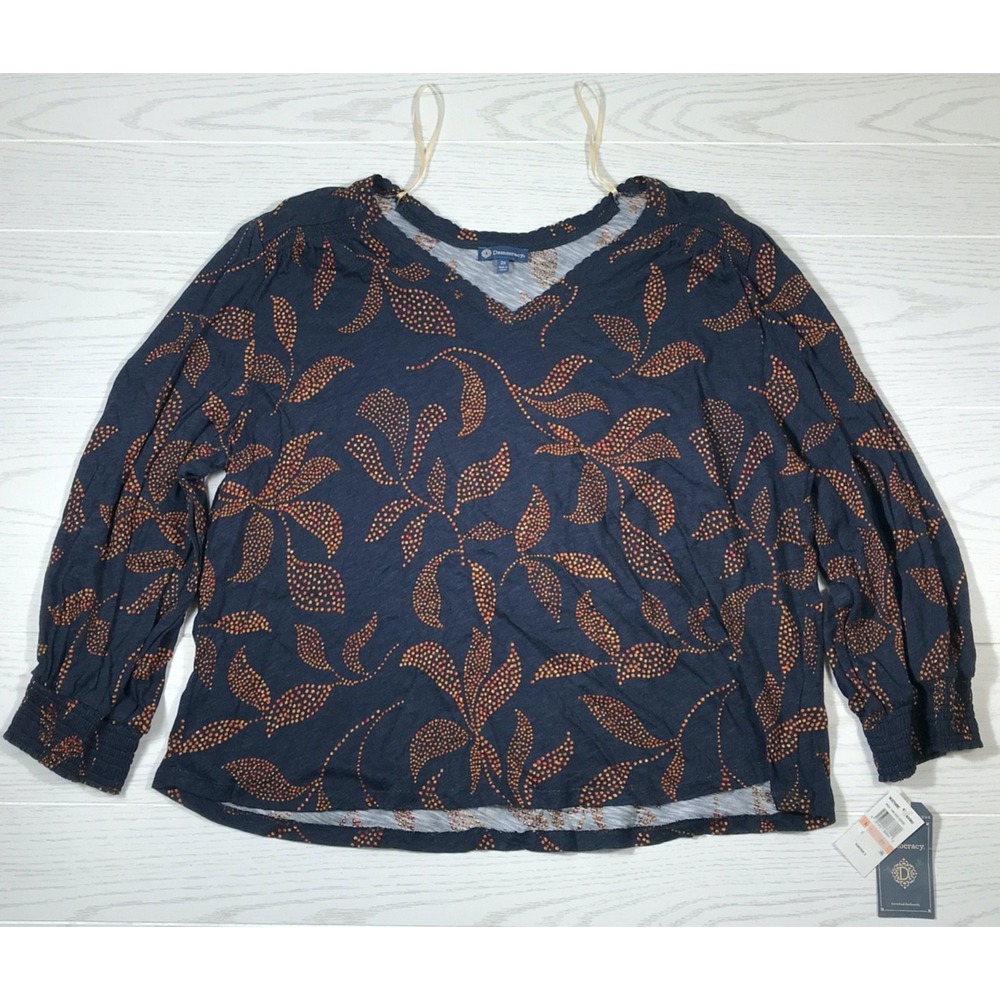 Democracy Long Sleeve V-Neck Blouse Women 2X Plus Size Floral Stretch Boho New